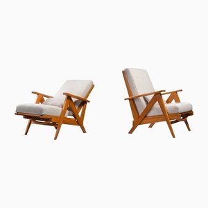 Reclining Armchairs in Beech, France, 1950s, Set of 2