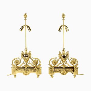 Louis XVI Andironen oder Tischlampen aus vergoldeter Bronze, 2er Set
