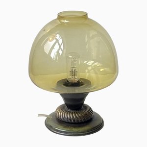 Art Deco Scandinavian Bronze and Green Glass Table Lamp