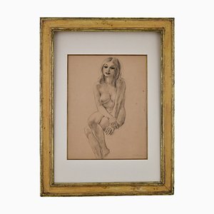 Raf De Buck, Art Deco Seated Nude, 1940, Dibujo a lápiz