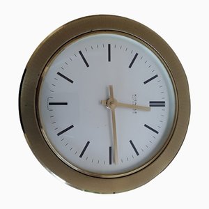 Vintage German Round Automatic Wall Clock with Brass Housing & Arched Acrylic Glass Pane from Kienzle, 1970s