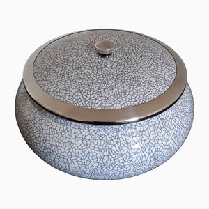 Mid-Century Beige & Blue Patterned Ceramic Lidded Box with Silver-Plated Metal Details by Wächtersbach for WMF, 1950s