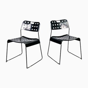 Italian Modern Black Steel Chairs Omstak by Rodney Kinsman Bieffeplast, 1970s, Set of 2