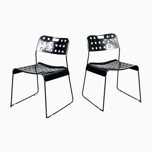 Set of Italian Modern Black Steel Chairs Omstak by Rodney Kinsman Bieffeplast, 1970s