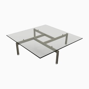 Brushed Steel & Glass Onda Coffee Table by Giovanni Offredi for Saporiti, 1970s