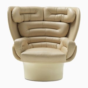 Elda Armchair in Cream Leather by Joe Colombo for Comfort, Italy