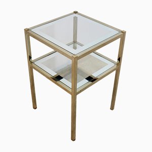 Vintage French Brass Mirrored Side Table, 1970s