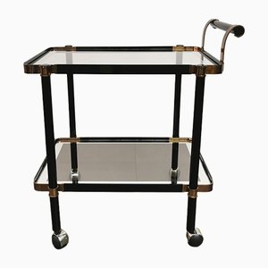 Italian Bar Trolley in Brass and Glass Enameled Aluminum Details, 1970s