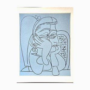 Pablo Picasso, Jacqueline recostada en su codo, Linograbado original, 1962