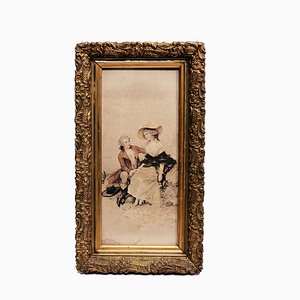 Artista francés, Pareja amorosa, siglo XVII, pintura sobre tela, enmarcado