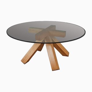 Walnut and Glass La Corte Dining Table by Mario Bellini for Cassina, 1970s
