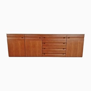 Sculpted Walnut and Leather Credenza from Gavina, Italy, 1970s