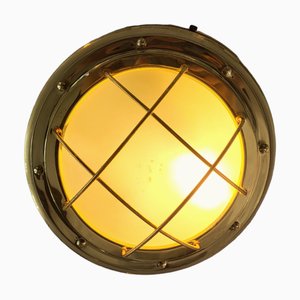 Vintage Glass and Gilt Brass Boat Ceiling Lamp