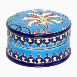 Small Art Deco Blue Flowers Box from Emaux De Longwy, 1940s