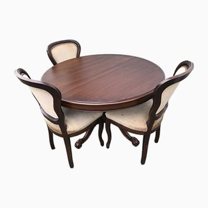 Round Oval Extendable Table with Chairs, 1970s, Set of 4
