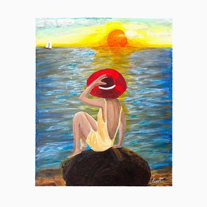 Ernest Carneado Ferreri, Mujer En Playa Al Atardecer, 2000s, Acrylic Painting