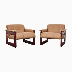 Wood and Leather Armchairs by Percival Lafer for Percival Lafer, 1975, Set of 2