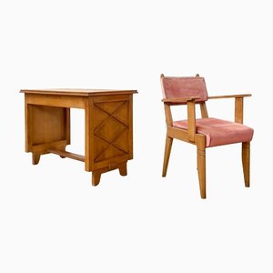 Vintage Schreibtisch und Sessel aus Eiche, 1950, 2er Set
