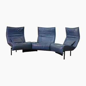 Italienisches flexibles Maralunga 3-Sitzer Sofa in petrolblauem Leder von Vico Magistretti für Cassina, 1980er