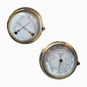 Termometro e barometro vintage in ottone, set di 2
