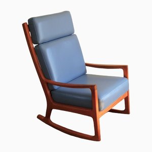 Rocking Chair en Teck avec Dossier Haut par Ole Wanscher pour Poul Jeppesens Møbelfabrik