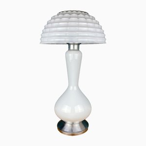 Lámpara de mesa grande en forma de hongo de cristal de Murano blanco, años 70