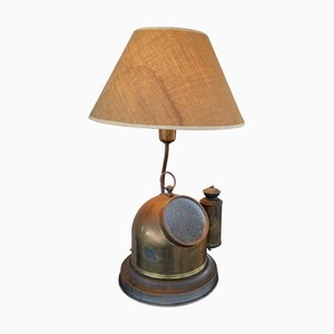 Lampada da tavolo antica in ottone con bussola a forma di barca