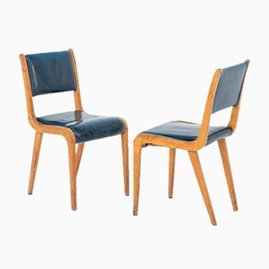 Set of Italian Vintage Blue Fabric Desk Chairs, 1950s
