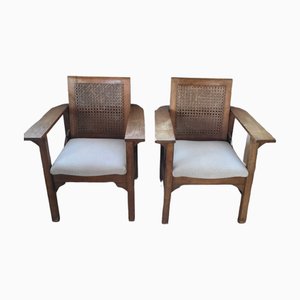 Vintage Wood and English Net with Foding Back Armchairs, Set of 2