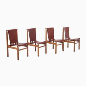 Leather Chairs by Ilmari Tapiovaara for Permanente Mobili Cantu, 1950s, Set of 4