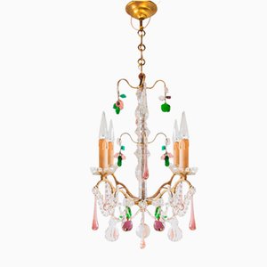 French Brass and Crystals Chandelier, 1930s