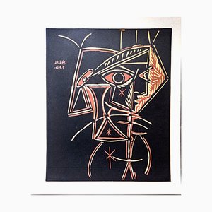 Pablo Picasso, Cabeza de mujer, Linograbado original, 1962