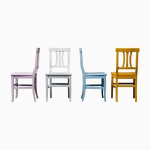 Multicolor Wooden Chairs, 1950s, Set of 4