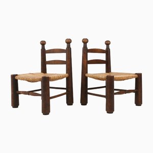 Kleine Stühle aus Holz & Korbgeflecht, Charles Dudouyt, 1940, 2er Set