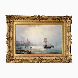 Warren Sheppard, paisaje con velero, siglo XIX, óleo sobre lienzo