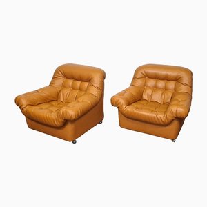 Vintage Brown Leather Lounge Chairs, 1960s, Set of 2