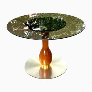 Postmodern Glass, Wood and Metal Table, 1990s