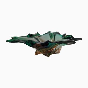 Scodella vintage in vetro di Murano sommerso verde e ambrato di Cristallo Venezia CCC