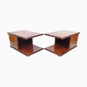 Lacquered Burr Wood Side Tables by Jean-Claude Mahey, 1970s, Set of 2