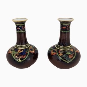 Japanese Noritake Bud Vases in Hand Painted Ceramic Porcelain, 1890s, Set of 2
