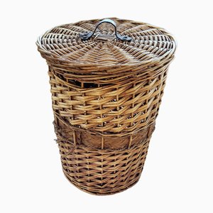 Natural Wicker Basket with Vintage Lid, 1990s