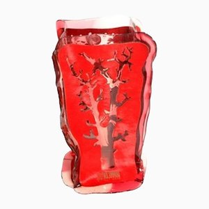 Cerrado Vase in Clear Pink and Red Leather by Fernando & Humberto Campana for Corsi Design Factory