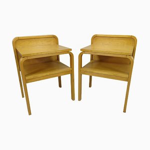Mid-Century Finnish Bent Plywood & Birch Bedside Tables from Isku Oy, 1960s, Set of 2