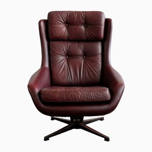 Finnish Leather Swivel Chair from PeeM, 1970s