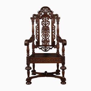 Victorian Scottish Carved Throne Chair in Oak