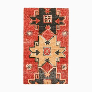 Tapis Oushak Artisanal en Laine, Turquie, Orange, Rouge, Marron et Noir