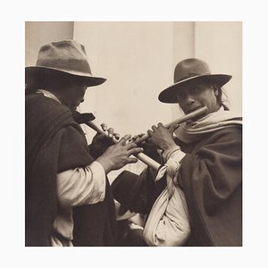 Fotografia in bianco e nero di Hanna Seidel, musicisti indigeni ecuadoriani, anni '60
