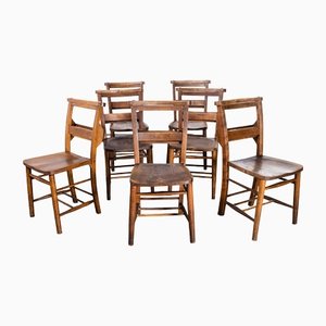 Elm and Ash Church Chapel Dining Chairs, 1940s, Set of 7