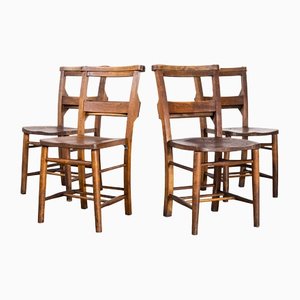 Elm and Ash Church Chapel Dining Chairs, 1940s, Set of 4