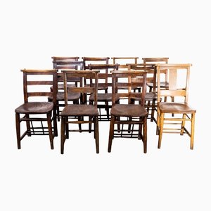 Elm and Ash Church Chapel Harlequin Dining Chairs, 1960s, Set of 15